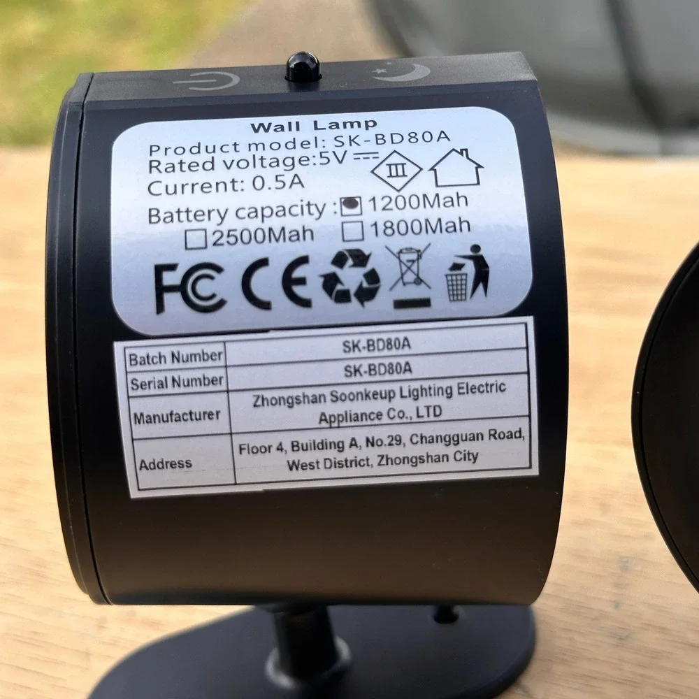 Set of 2 LED Wall Lights SK-BD80A Black 1200mAh Rechargeable Double Sided Wire